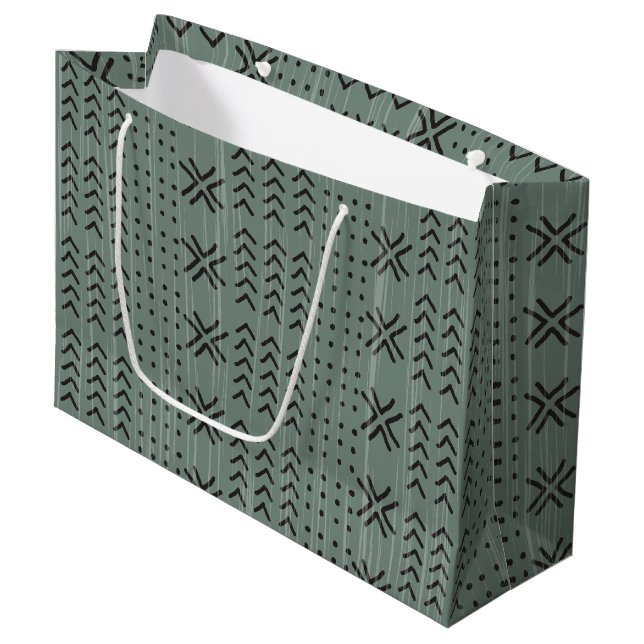 Grand Sac Cadeau Motif Africain en tissu vert Sage moderne (Devant Angle)