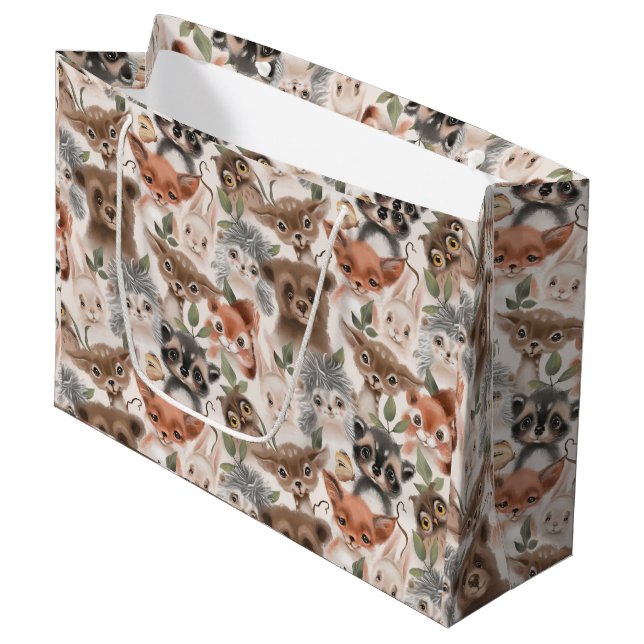 Grand Sac Cadeau Motif animal bébé (Devant Angle)