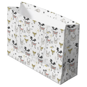 Grand Sac Cadeau Motif animal de griffonnage de région boisée