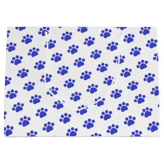 Grand Sac Cadeau Motif bleu d'empreinte de patte