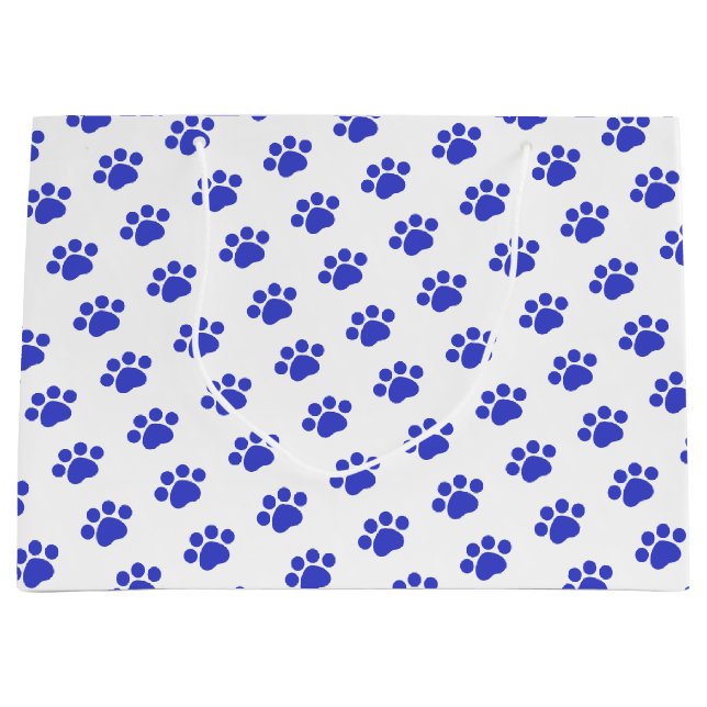 Grand Sac Cadeau Motif bleu d'empreinte de patte (Devant)