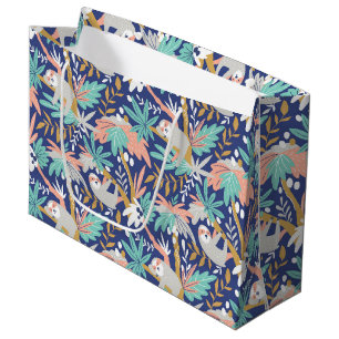 Grand Sac Cadeau Motif bleu tropical de paresse