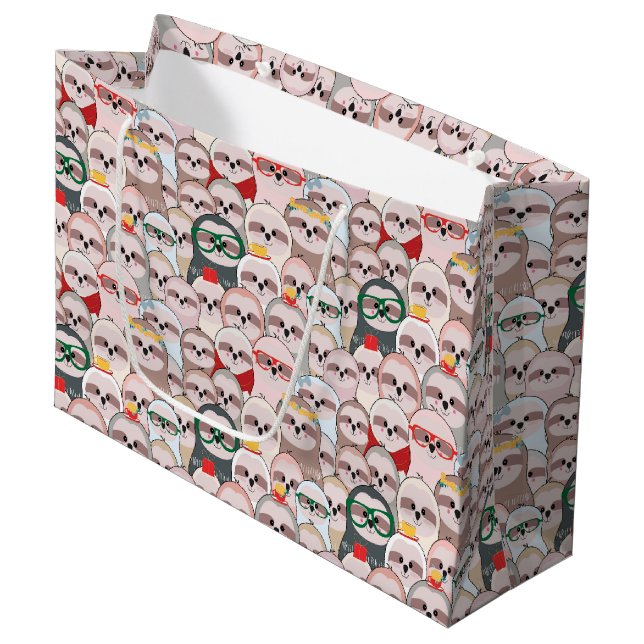 Grand Sac Cadeau Motif comique de paresse (Devant Angle)
