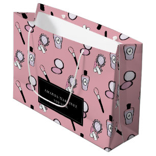 Grand Sac Cadeau Motif cosmétique maquillage rose