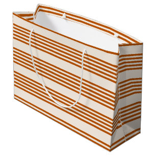 Grand Sac Cadeau Motif couleur orange brun et beige cinq rayures