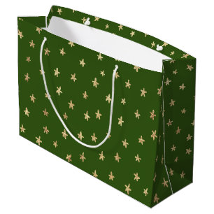 Grand Sac Cadeau Motif Dark Moody Green Gold Star