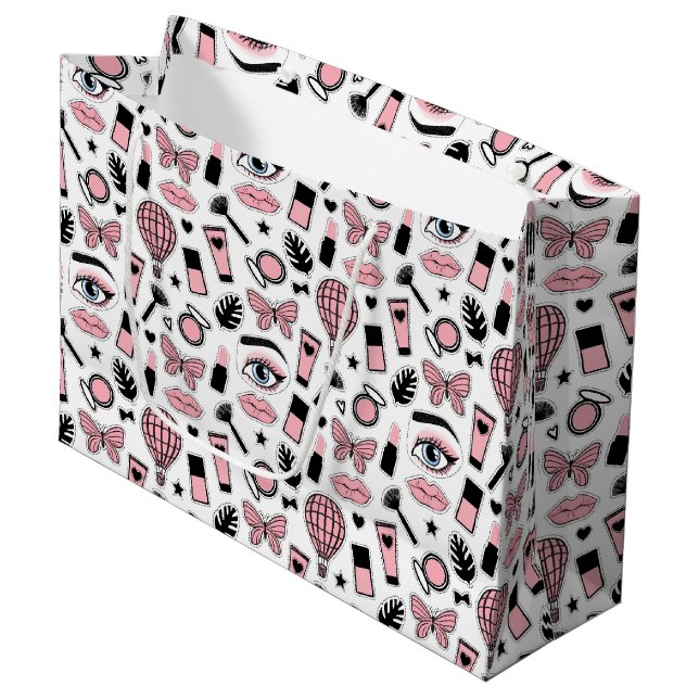 Grand Sac Cadeau Motif d'autocollant de maquillage (Devant Angle)