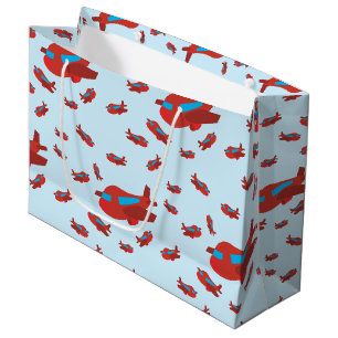 Grand Sac Cadeau Motif d'avion rouge et bleu