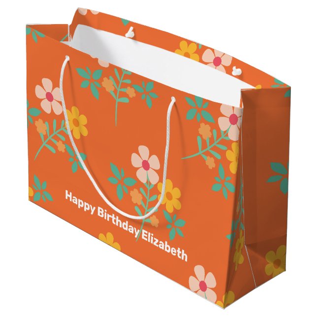 Grand Sac Cadeau Motif de bouquet Retro Orange Daisy Customisé (Dos Angle)