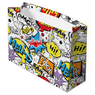 Grand Sac Cadeau Motif de bulle de dialogue d'art pop de bande dess