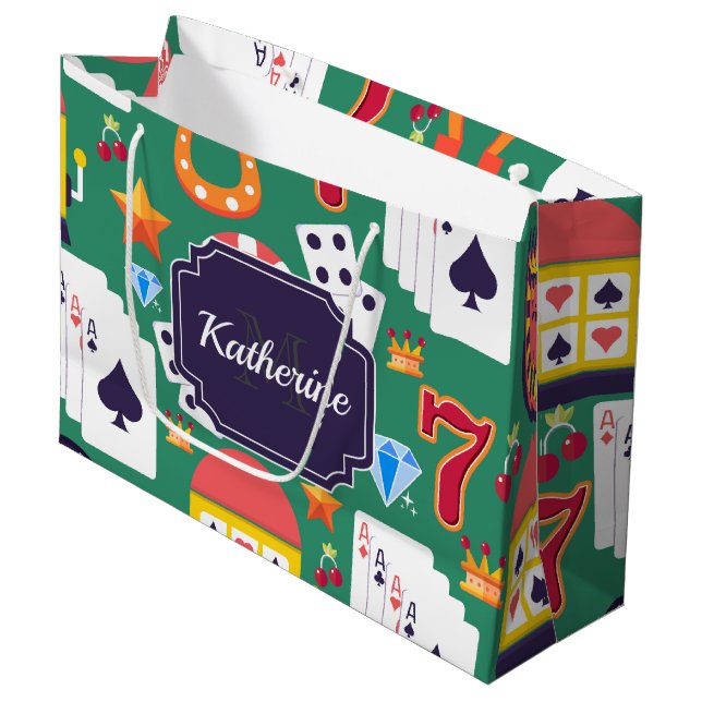 Grand Sac Cadeau Motif de casino (Devant Angle)