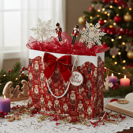 Grand Sac Cadeau Motif de casse-noisettes rouges Noël enneigé
