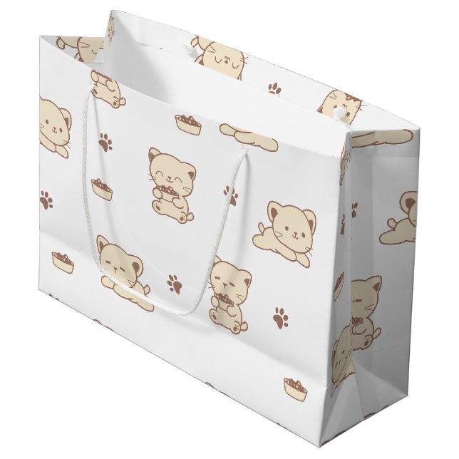 Grand Sac Cadeau Motif de chat beige mignon (2) (Devant Angle)