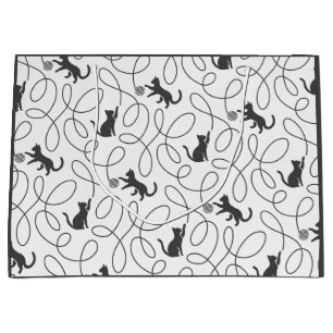 Grand Sac Cadeau Motif de chat noir joueur et boule de fil