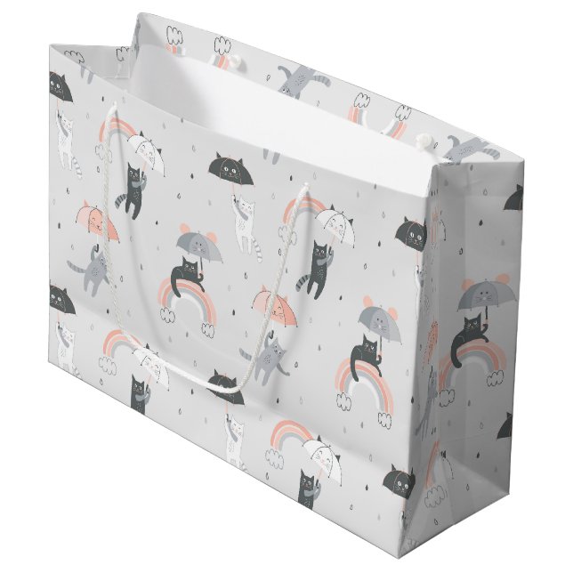 Grand Sac Cadeau Motif de chats à plume (Devant Angle)