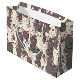 Grand Sac Cadeau Motif de chats blancs et gris