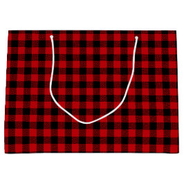 Grand Sac Cadeau Motif de chèque noir et rouge
