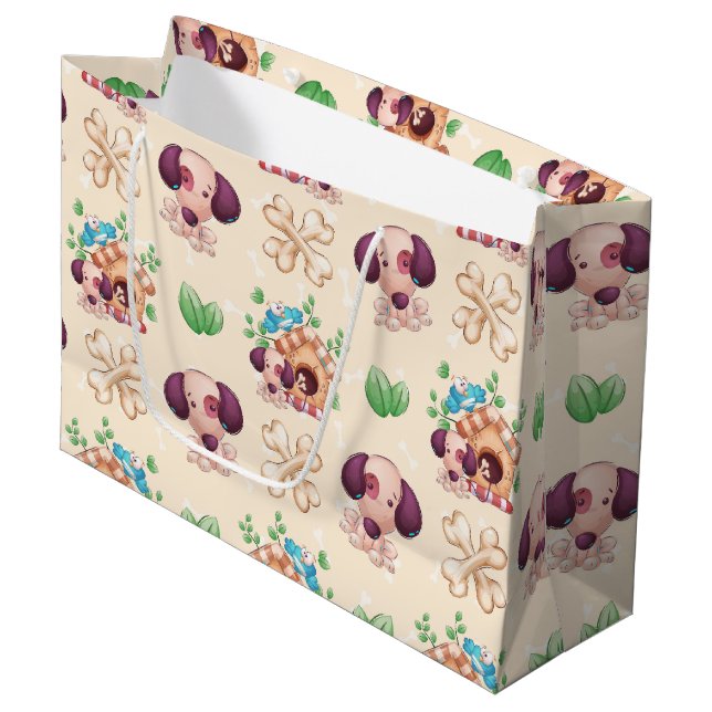 Grand Sac Cadeau Motif de chien adorable  (Devant Angle)