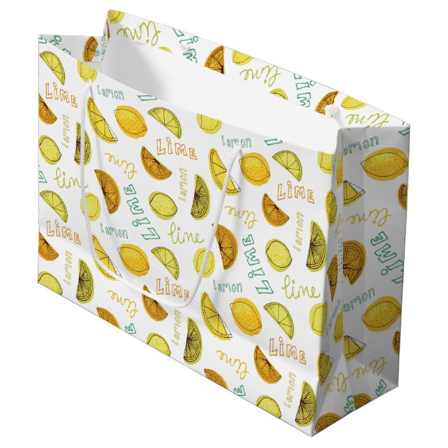 Grand Sac Cadeau Motif de citron et de citron vert (Devant Angle)