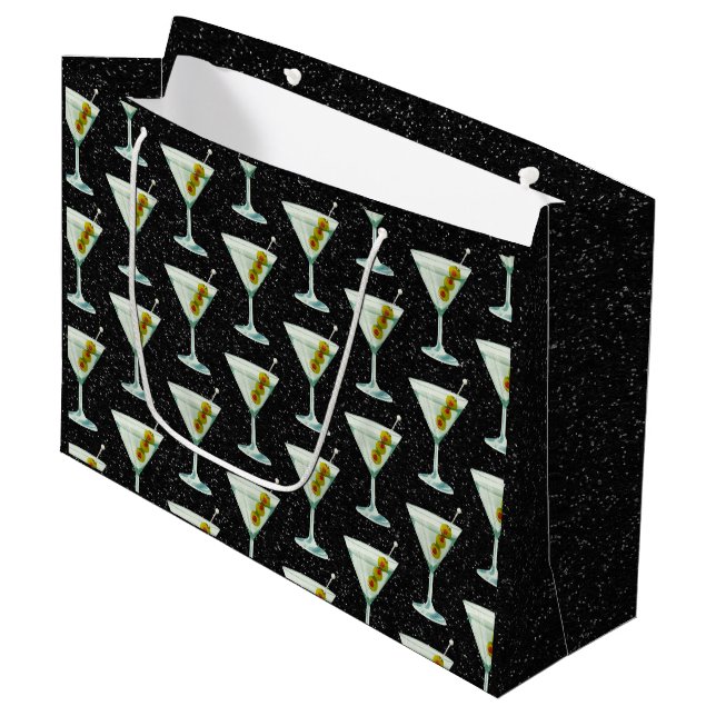 Grand Sac Cadeau Motif de cocktails Martini (Devant Angle)