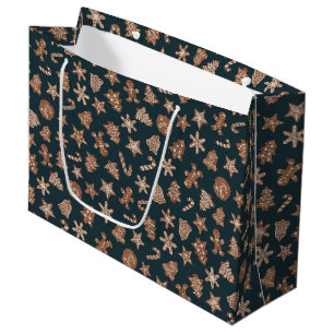 Grand Sac Cadeau Motif de cookies de Noël vert