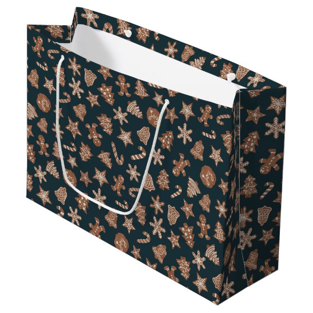 Grand Sac Cadeau Motif de cookies de Noël vert (Devant Angle)