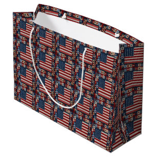 Grand Sac Cadeau Motif de courtepointe de drapeau américain