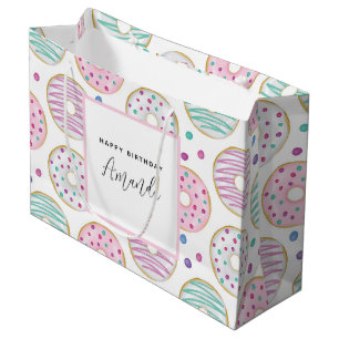 Grand Sac Cadeau Motif de Donut Anniversaire Mignon Coloré