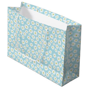 Grand Sac Cadeau Motif de fleur jaune cyan blanc