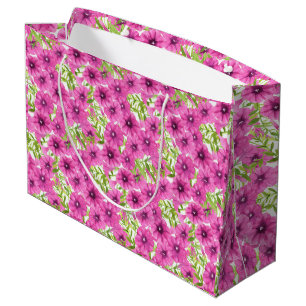 Grand Sac Cadeau Motif de fleurs pétunia rose