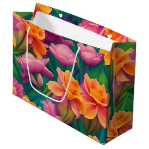 Grand Sac Cadeau Motif de fleurs tropicales hawaïennes