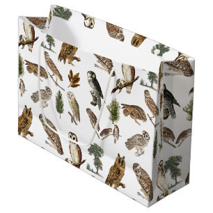 Grand Sac Cadeau Motif de forêt de l'aquarelle de la Chouette vinta