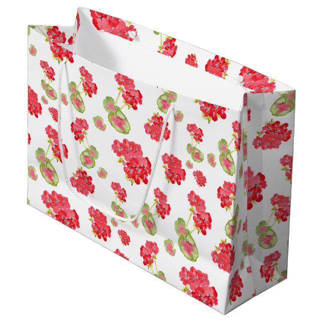 Grand Sac Cadeau Motif de géraniums aquarelles (Devant Angle)