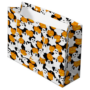 Grand Sac Cadeau Motif de Ghost et Citrouille Halloween