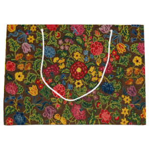 Grand Sac Cadeau Motif de jardin botanique antique vibrant