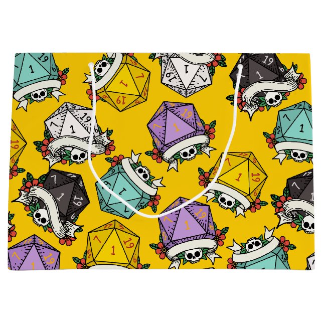 Grand Sac Cadeau Motif de jeu de dés D20 (Devant)