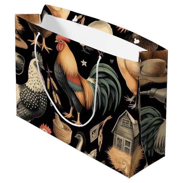 Grand Sac Cadeau Motif de la ferme de poulet Retro (Dos Angle)
