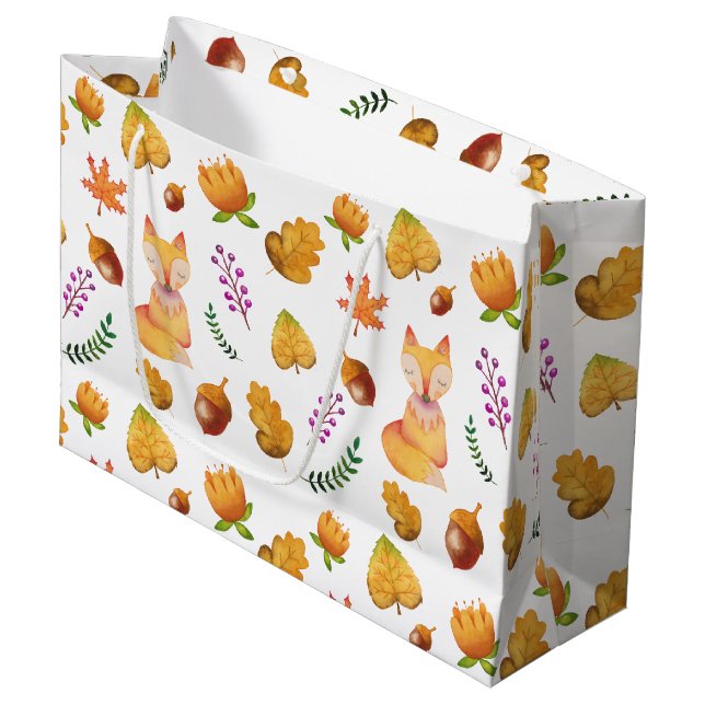 Grand Sac Cadeau Motif de l'aquarelle de bois Fox (Devant Angle)