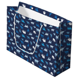 Grand Sac Cadeau Motif de Longhorns à motif bleu