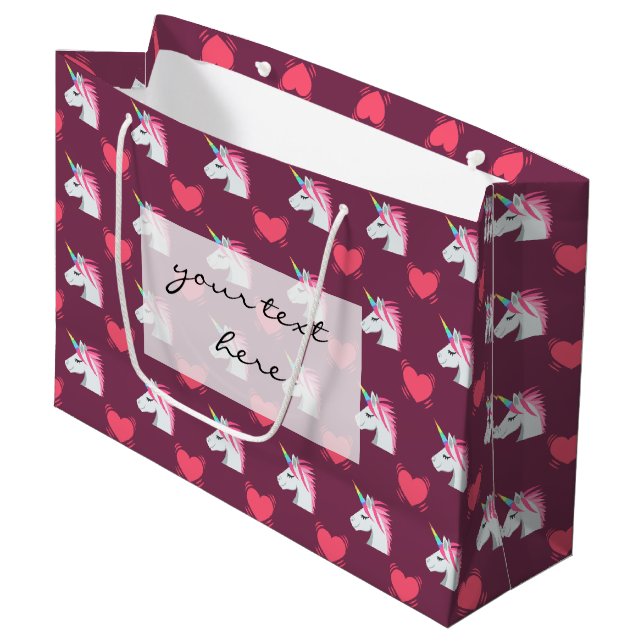 Grand Sac Cadeau Motif de l'Unicorne et des Coeurs de Cute Emoji (Devant Angle)