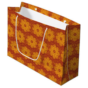 Grand Sac Cadeau Motif de mandala royal jaune et rouge