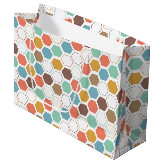 Grand Sac Cadeau Motif de module de ruche d'abeille (Devant Angle)