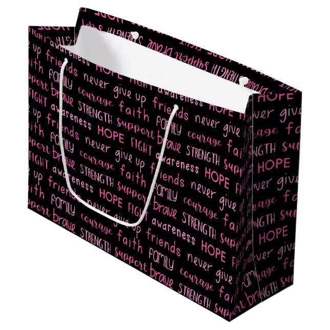 Grand Sac Cadeau Motif de mots pour la sensibilisation au cancer du (Devant Angle)