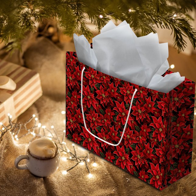 Grand Sac Cadeau Motif de Noël des Fêtes Rouges (Créateur téléchargé)