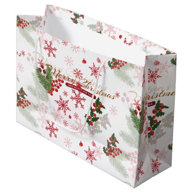 Grand Sac Cadeau Motif de Noël élégant et simple (Devant Angle)