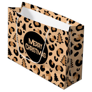 Grand Sac Cadeau Motif de Noël Empreinte de léopard
