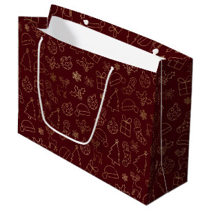 Grand Sac Cadeau Motif de Noël en papier d'aluminium rouge et or él