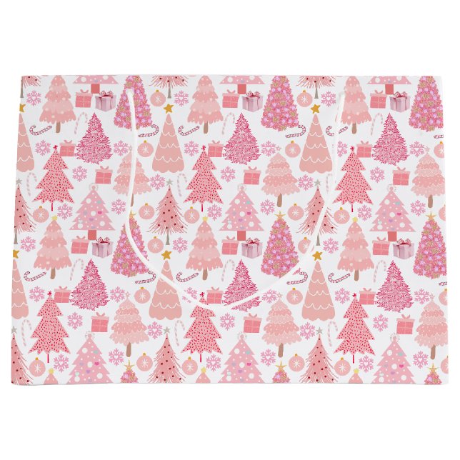 Grand Sac Cadeau Motif de Noël rose (Devant)