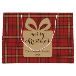 Grand Sac Cadeau Motif de Noël Rouge Plaid -