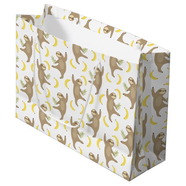 Grand Sac Cadeau Motif de paresses et de bananes (Devant Angle)